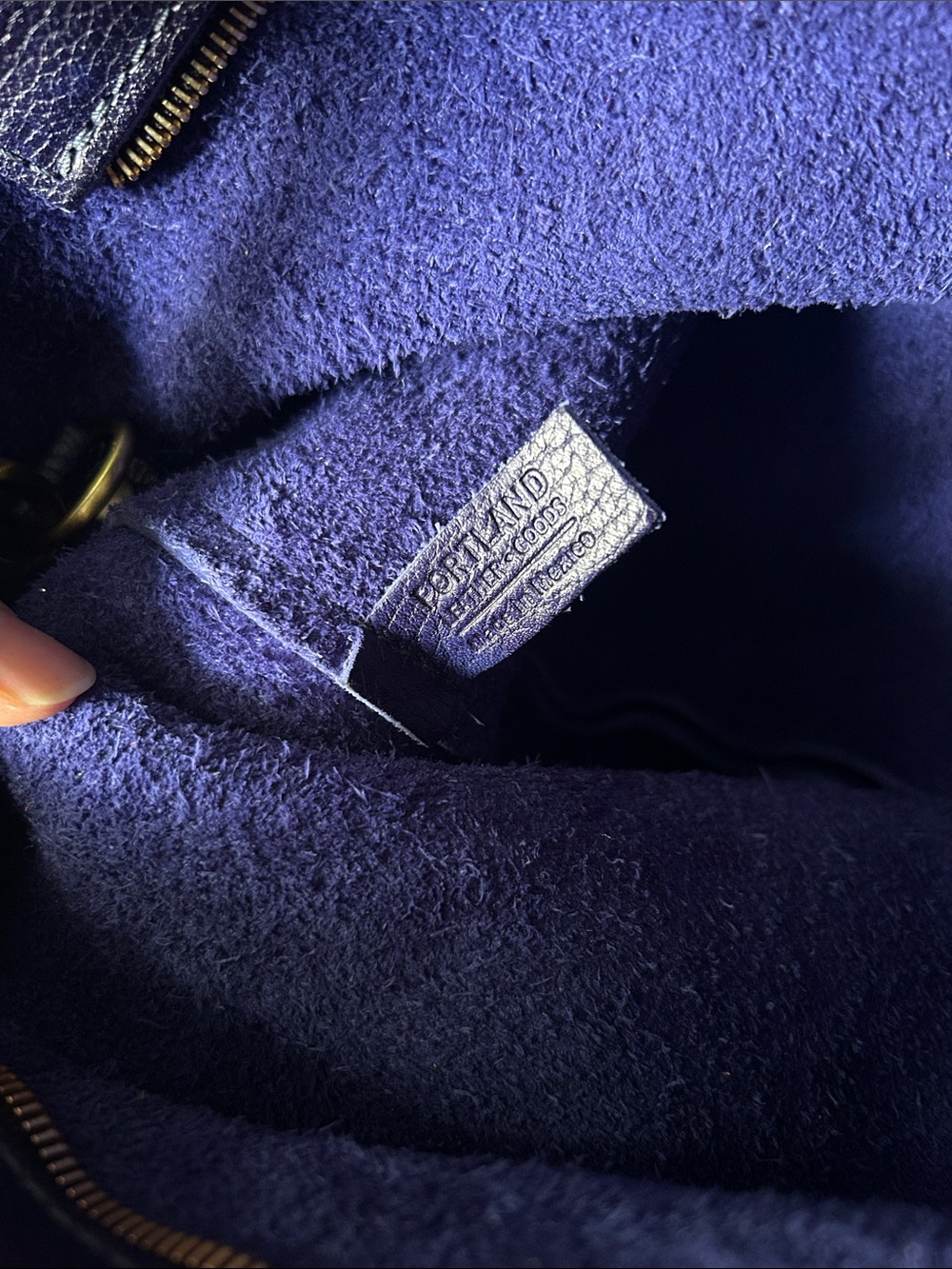 Portland Leather Mini Crossbody Tote with zipper deep purple/blue shade - Picture 9 of 10